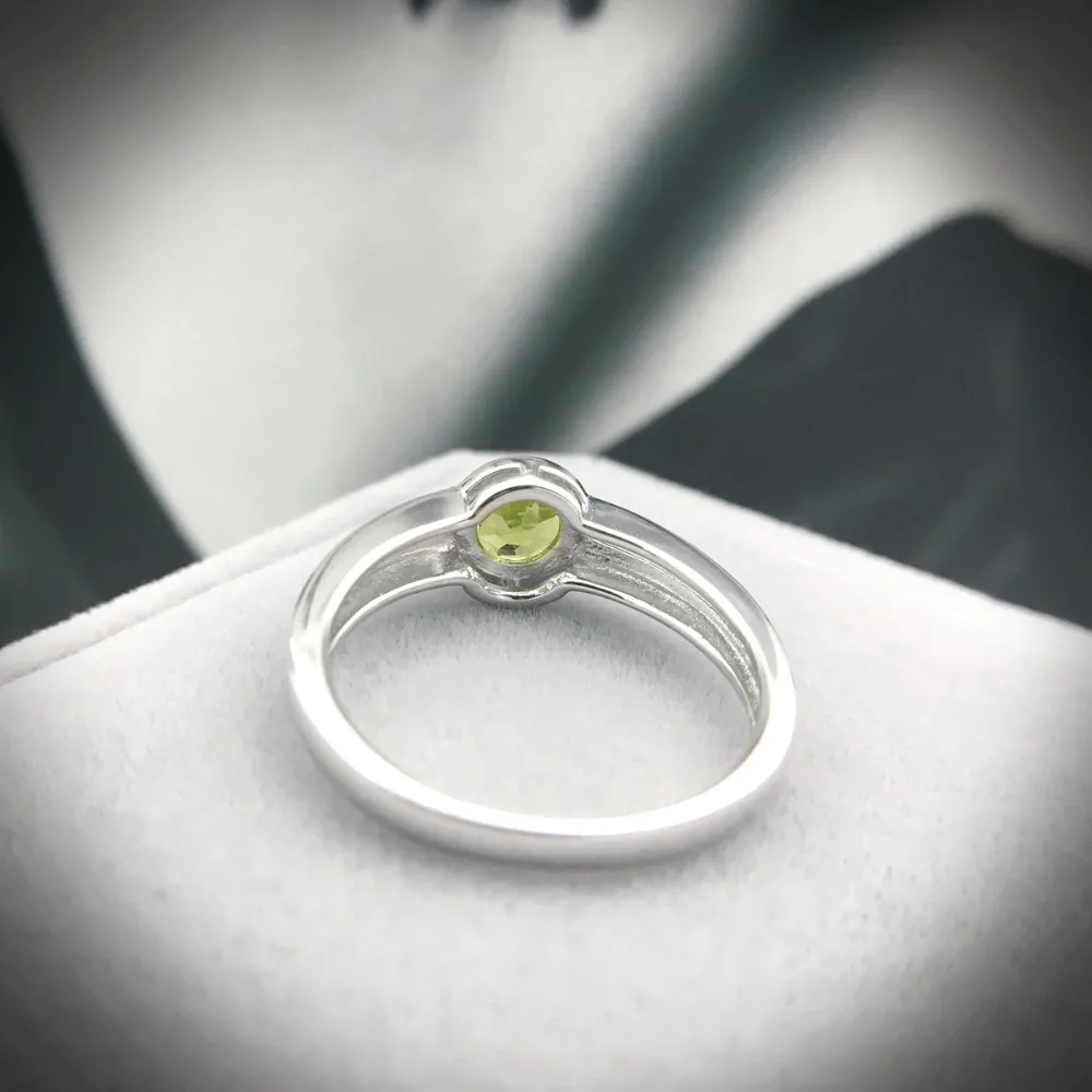 Hutang Stone Jewelry 100% Natural Peridot Gemstone Ring Pure 925 Sterling Silver Simple Fine Fashion Jewelry For Women Girl Gift