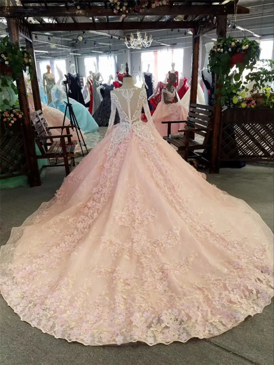 Modabelle принцессы розовое бальное платье со стразами роскошные свадебное платье с рукавами 2017 3D цветами Vestido Novia Кружево свадебные платья