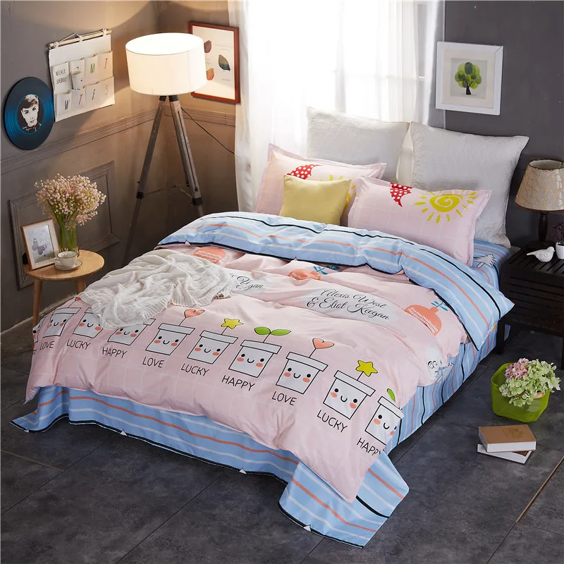 

New Fashion Simple And Elegant Four-Piece Quilt Cover Sheets Pillowcase Comfortable Soft Printed Polyester Bedding