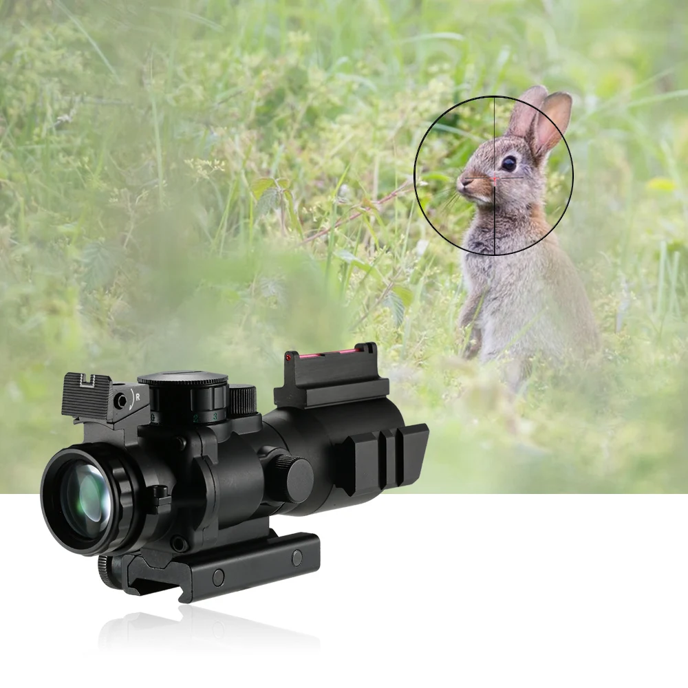 

4x32 Prism Red/Green/Blue Tri-Illuminated Tactical Reticle Riflescope Fiber Optic Sight Compact Hunting Scope Telescope