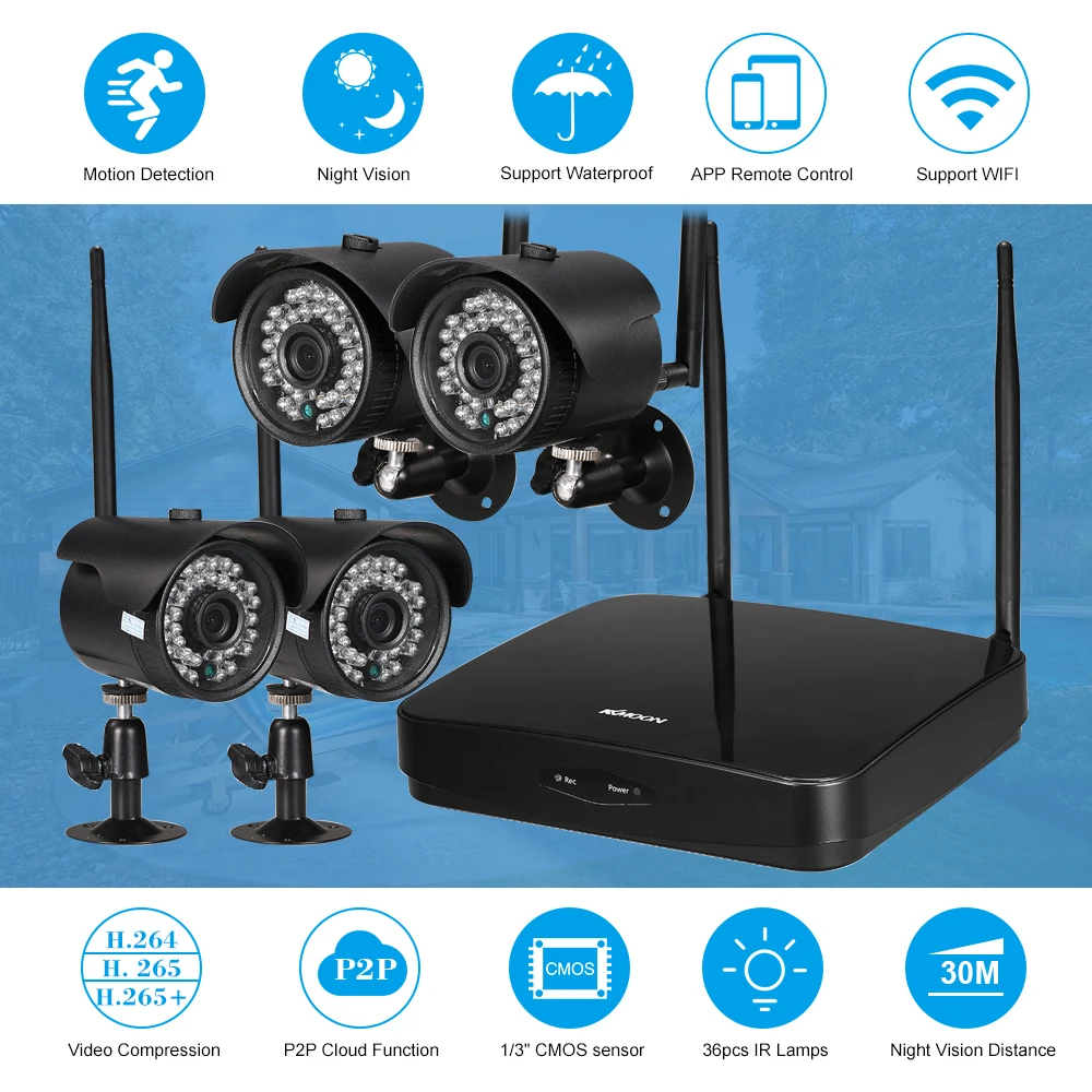 

KKmoon 4CH 1080P HD WiFi NVR Kit with 4pcs Wireless WiFi IP Camera Support Phone Control for CCTV Security Surveillance System