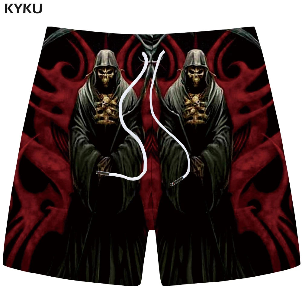 

KYKU Skull Shorts Men Flame Cargo Shorts Beach Black 3d Printed Shorts Cool Fitness Casual Mens Short Pants Summer Fashion 2018