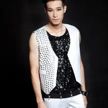 Англия белый стерео зеркало этап певица мужской жилет бренд roupas masculinas Сексуальная Танк 1 camisetas regatas Настраиваемые