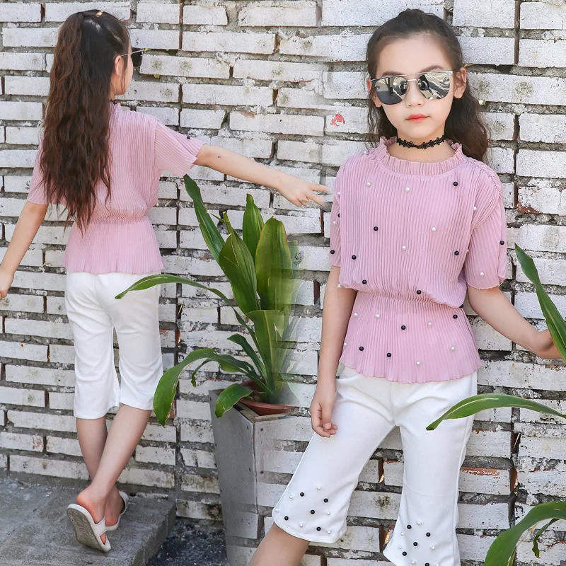 Girls'New Short-sleeved Summer Suit for Trendy Girls in 2019