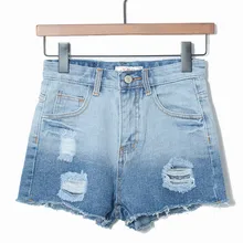 MORUANCLE Модные женские рваные сексуальные горячие короткие джинсы с высокой талией потертые джинсовые шорты для леди градиентные цветные рваные шорты