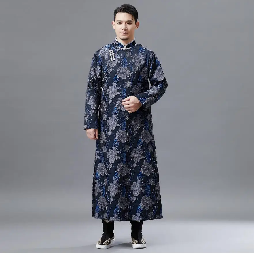 

Hanfu male Vintage Qipao gown stand collar vestido for men Chinese Traditional Tang Suit Long Robe oriental ethnic clothing