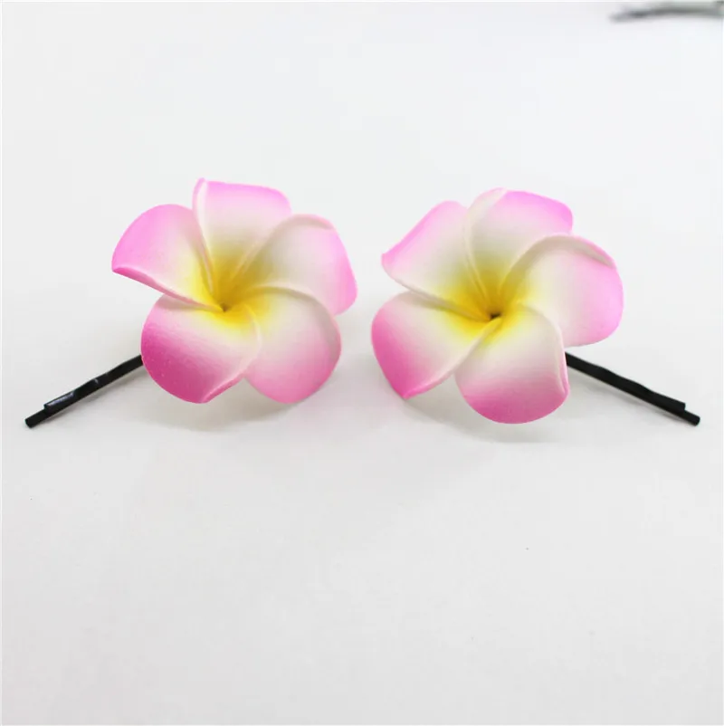 

10 pink color Foam Hawaiian Plumeria flower Frangipani Flower bridal hair clip 4.5cm f-5-1