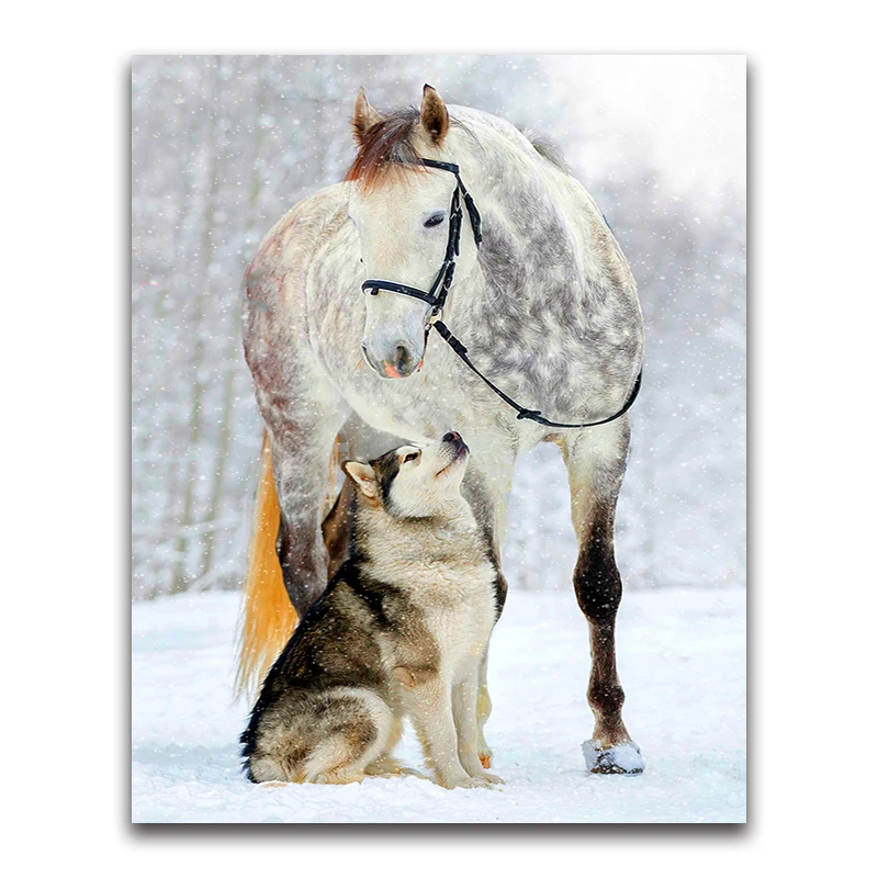 Full round Diamond painting Cross stitch snow horse&Wolf full square Diamond mosaic Husky 5D DIY Diamond embroidery winter dog