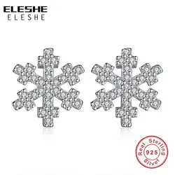 ELESHE натуральная серебро 925 пробы чистый Чешский хрусталь камень снежинка серьги стержня для Для женщин Рождество подарок ювелирных изделий