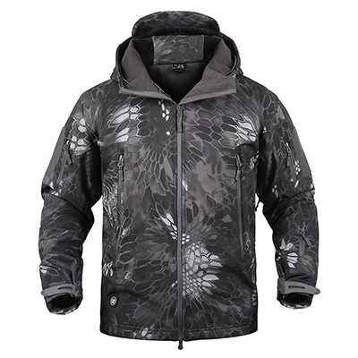Зимняя куртка из мягкой кожи акулы, армейская камуфляжная куртка, военная тактическая куртка, Мужская водонепроницаемая ветровка, тактическая одежда - Цвет: Black python