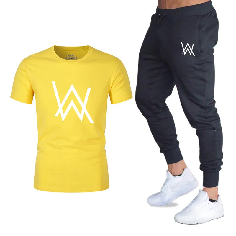 Fashion cool men T shirt Sets Summer Hot Sale Fitness Cotton Alan Walker Short Sleeve Tshirt+pant Brand Clothing Fashion print T