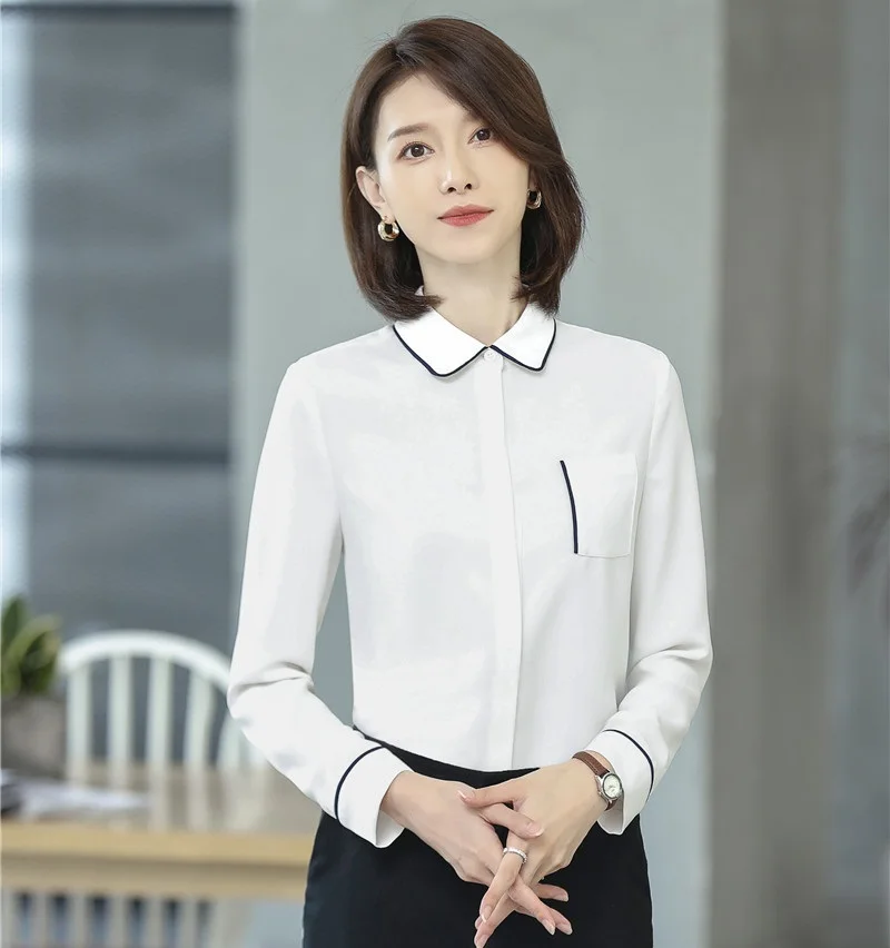 Fashion Women Blouses & Shirts White Female Tops Long Sleeve Ladies Work Wear Clothes OL Styles