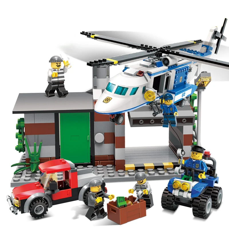

628Pcs City Police Station Building Blocks Compatible with Bricks Helicopter boys Toys boys Birthday Gift Toy Brinquedos