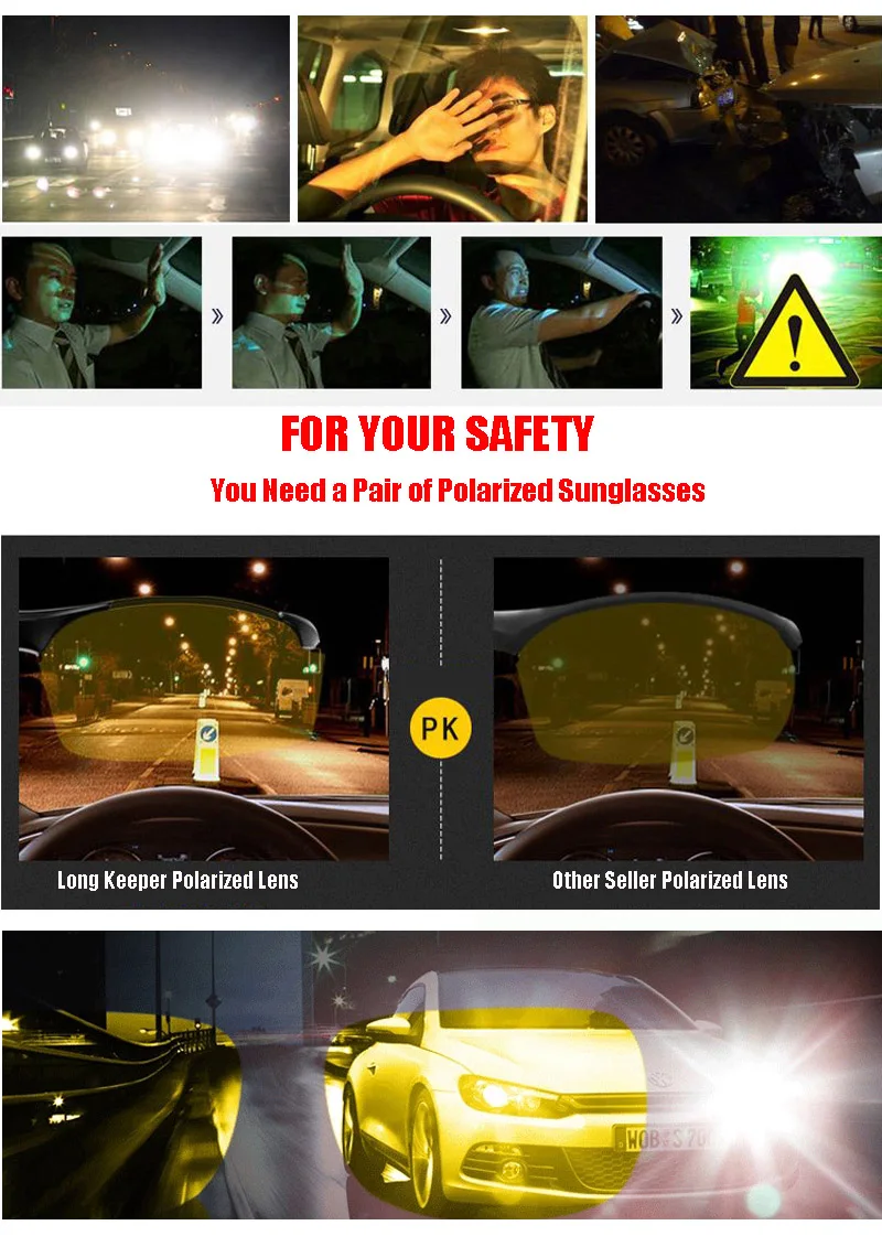 LongKeeper Night vision goggles drivers night-vision sunglasses anti-glare with luminous driving glasses UV400 sunglasses