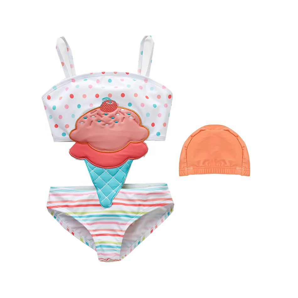 Купальный костюм для новорожденных с шапками, Летний солнечный костюм для девочки, купальный костюм без рукавов с рисунком из мультфильма, купальная одежда, Цельный купальник для девочек