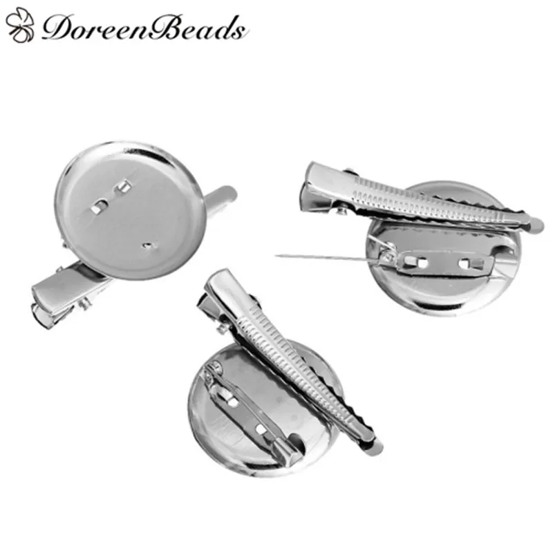 

DoreenBeadsIron Based Alloy Pin Brooches Findings Round Silver Cabochon Settings For Women Children Cloth Bags 20PCs/Set