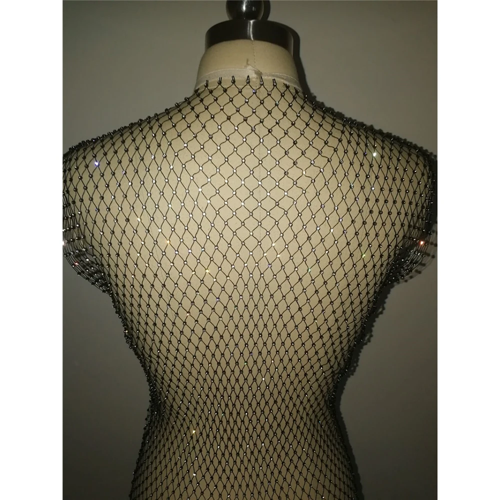 Women Grid Flash See-Through Bikini Cover Up Metal Body Chain D30 - Цвет основного камня: Черный