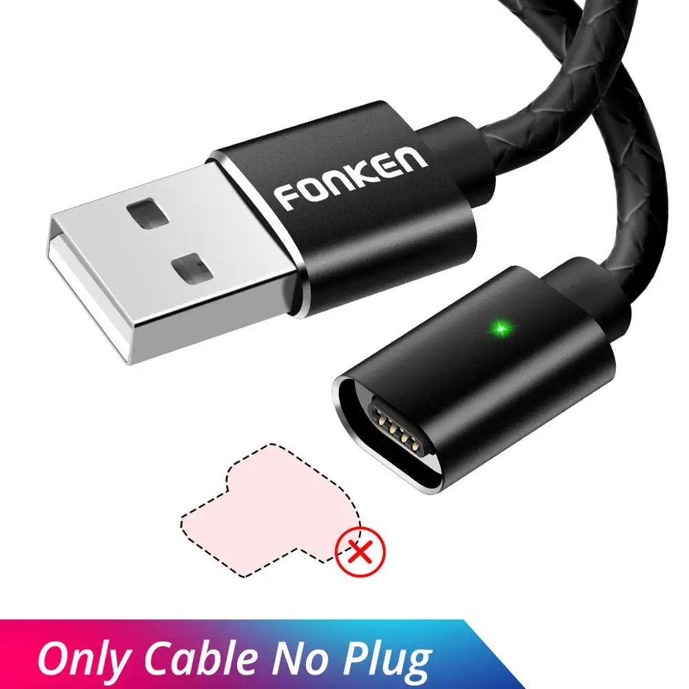 Магнитный кабель FONKEN, 3 А, Micro USB, магнитный кабель для быстрой зарядки, USB, зарядный кабель для телефона, Android, синхронизация данных, 1 м, 2 м, шнур для быстрой зарядки - Цвет: Black Cable No Plug