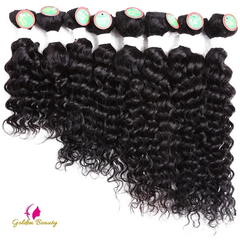 Pacote para Uma Sew em Extensões do Cabelo Golden Beauty Cabelo Sintético Onda Profunda Tecer 8-14 Polegada 8 Unidades – Cabeça