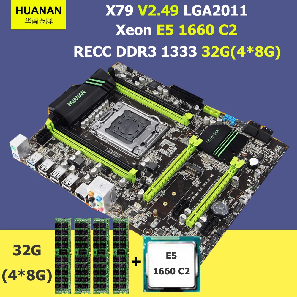 هوانان تشى X79 اللوحة X79 LGA2011 اللوحة مع M.2 فتحة وحدة المعالجة المركزية إنتل زيون E5 1660 3.3 GHz RAM 32G (4*8G) DDR3 1600 REG ECC