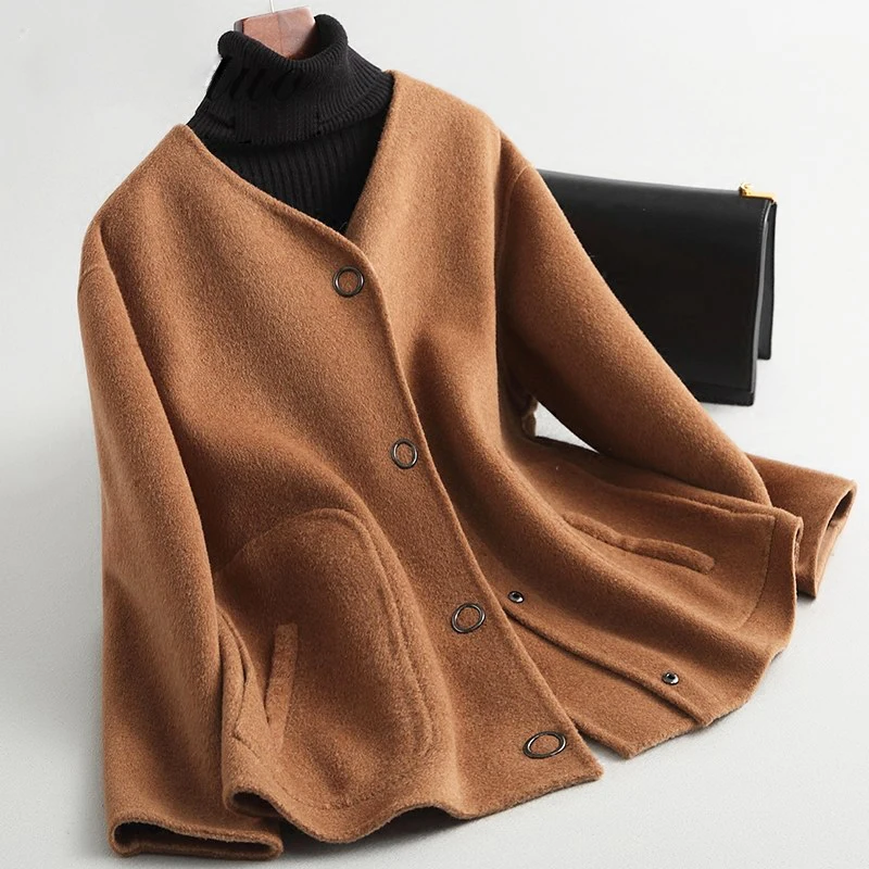 Women's Spring Woolen Coat Raglan Sleeve Real Wool Coat Outwear wc0018in Wool & Blends from