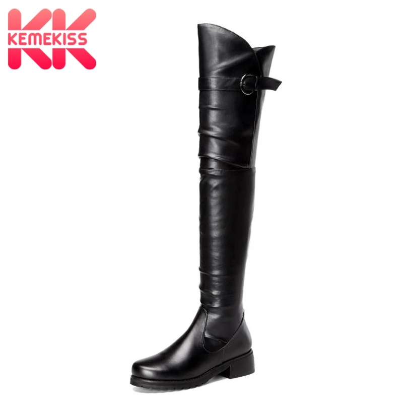 

KemeKiss Women Over The Knee Boots Genuine Leather Women Shoes Fur Metal Buckle Flats Boots Fashion Sexy Woman Boots Size 34-39