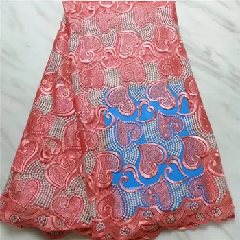

Peach White Heart Embroidered Net Lace Fabric African Tulle Mesh Lace Fabric Nigeria Latest French Lace Fabrics 2019 With Stones
