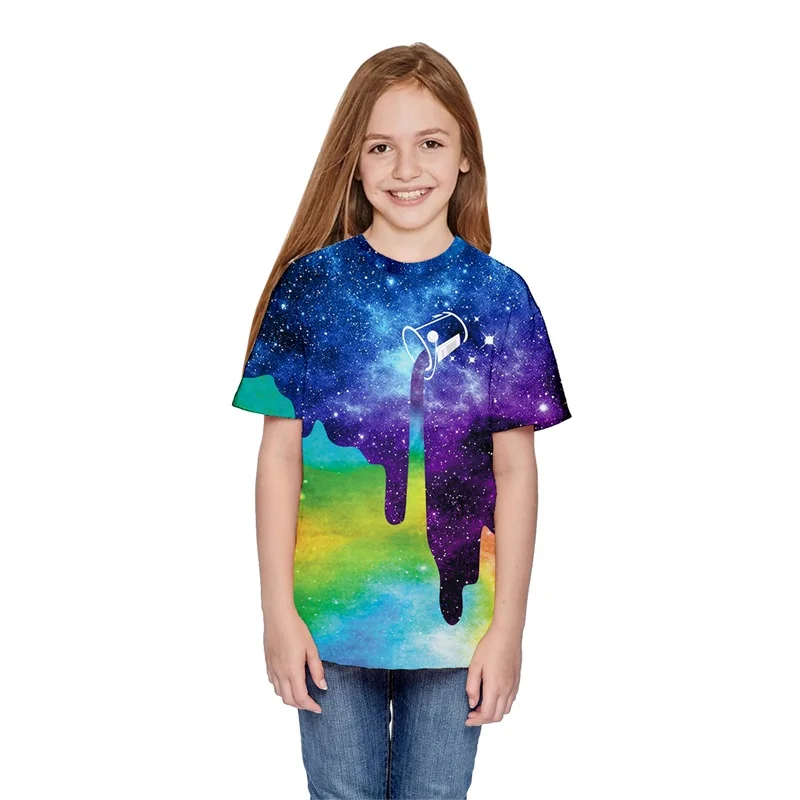 Забавная Летняя Детская футболка с объемным рисунком футболки с принтом молочного космоса и галактики футболки для мальчиков и девочек 7, 9, 11, 13 лет, верхняя одежда, детская одежда