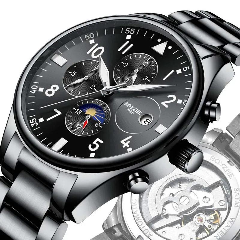 

Men's automatic mechanical watch steel with luminous through the bottom steel belt watch