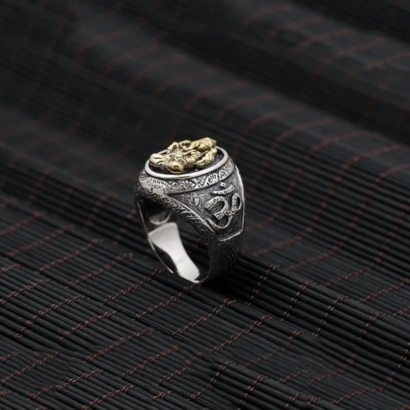 Новое поступление широкое кольцо стерлингового серебра 925 Lotus ретро большой бог слон кольцо для мужчин Рождественский подарок ювелирные украшения GR25