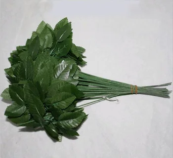 

100pcs Artificial 30cm Soap Flower Stems with Leaves For DIY Handmade Bouquet Flower Leaf Vein Wedding Party Home Decoration