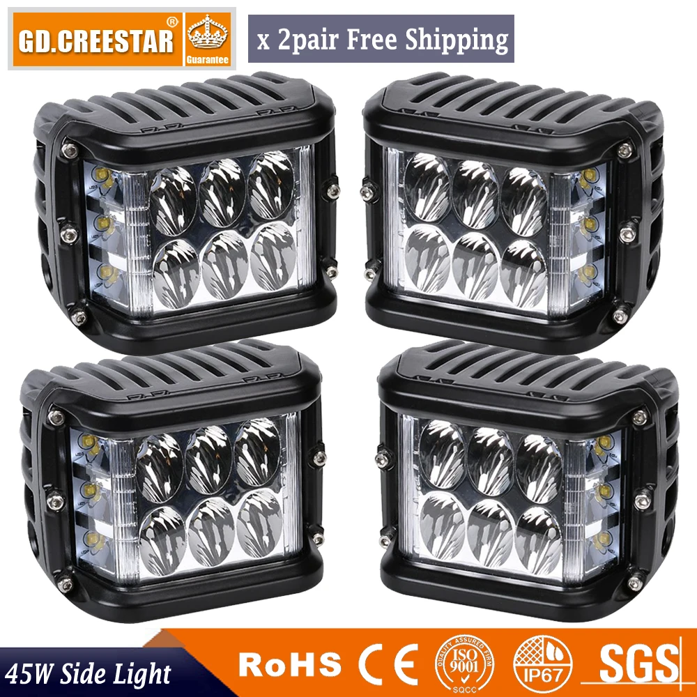 

45Watts 4inch Side Shot Led Work Light Pod Cubes LED's 12Volt Off Road Led Light Driving Light UTV RZR Truck x2pairs