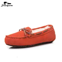 STARFARM Winter Loafers Women Shoes Woman Genuine Cow Leather Fur Moccasins Boat Flats Fashion Casual Home coming Back to school