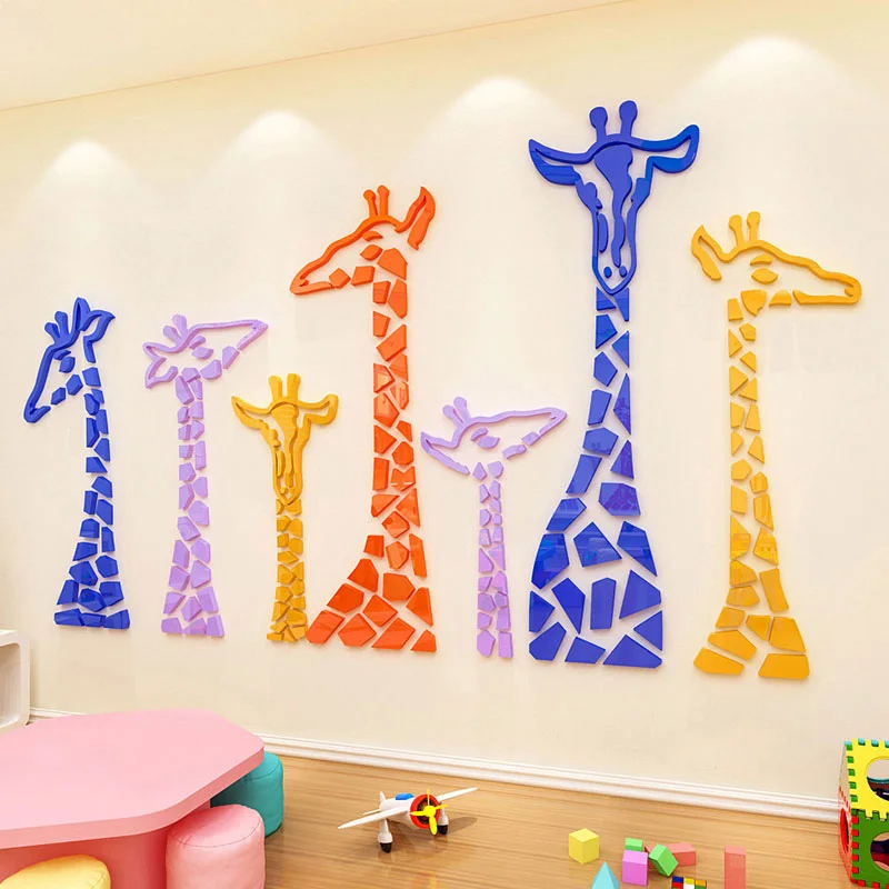 

Colored Giraffe Design DIY Wall Sticker 3D Acrylic Stickers for Cafe House Baby Room Nursery School Decoration