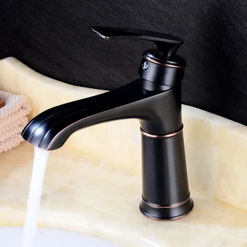 

2 Styles Bathroom Faucet Solid Brass Black Basin Faucet Cold and Hot Water Mixer Single Handle Tap