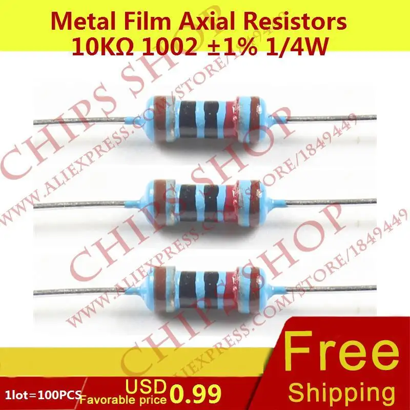 ZME32 Lot of 100 pcs 10K Ohm Metal Film Axial Resistor  1% 1/4W 