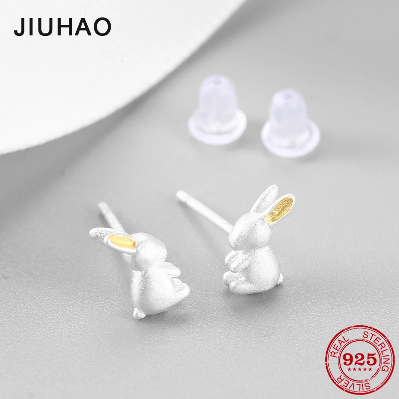 Милые серьги в виде кролика, 925 пробы, Серебряные Симпатичные серьги-гвоздики для женщин, маленькие серебряные серьги, хорошее ювелирное изделие