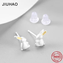 Милые серьги в виде кролика, 925 пробы, Серебряные Симпатичные серьги-гвоздики для женщин, маленькие серебряные серьги, хорошее ювелирное изделие
