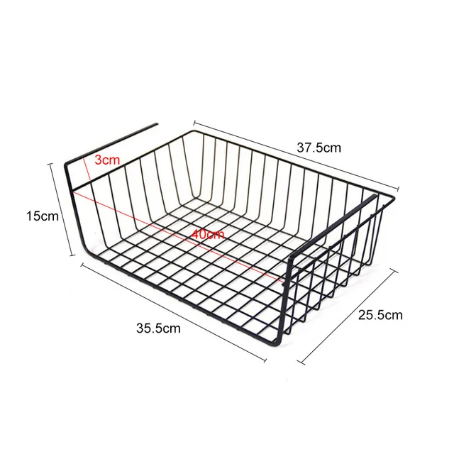 Шкаф подвесной под полкой Железный контейнер для хранения сетчатая корзина Cabiniet дверь Органайзер стойка тарелка блюдо шкаф Держатели корзина для хранения стеллаж - Цвет: Hanging black  L
