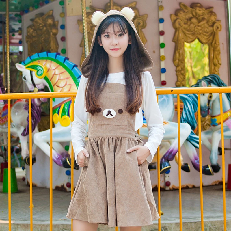 Милые женские костюмы для косплея девочек Rilakkuma Комбинезоны на подтяжках с