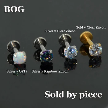 

BOG-Steel Forward Helix Internally Threaded Prong Set with Flat Bottom Ear Tragus Cartilage Piercing Fashion Jewelry 16G