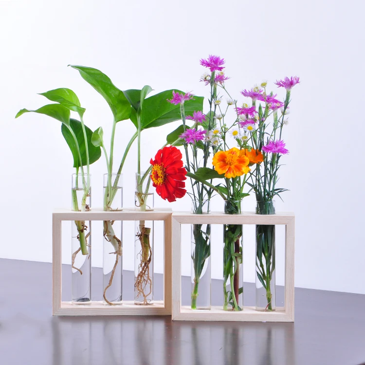 В современном стиле настенный подвесной хрустальный стеклянный тестовый ваза в виде пробирки в деревянной подставке для цветов растений-дома садовые украшения для кафе бара