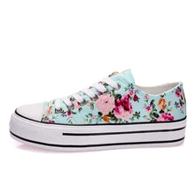 Autumn Footwear Fashion Floral Thick Platform Canvas Shoes Low Breathable Casual Walking Shoes
