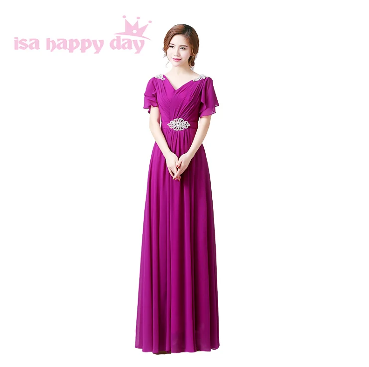 

2019 new arrival womens purple chiffon v-neck dress for party long sleeveless custom plus size women evening dresses W3492