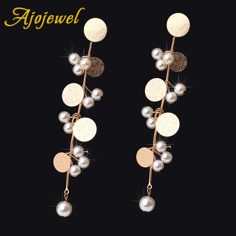 

Ajojewel Round Sequin &Simulated Pearl Tassel Earrings For Women Snake Chain Long Earrings Drop Shipping Bijoux Femme