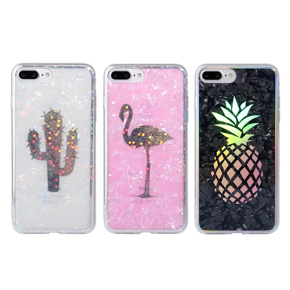 

H.X.S For New Apple iphone Laser edge shell pattern colorful pineapple/cactus/flamingos \ white background picture