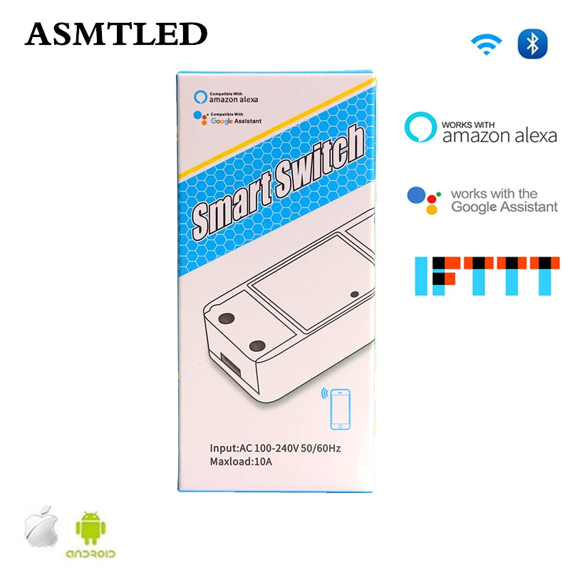 

1Pcs Magic Home Bluetooth Mesh / WiFi Smart Switch AC 100-240V 10A Wireless Remote Control Switchs Works with Alexa Google Home