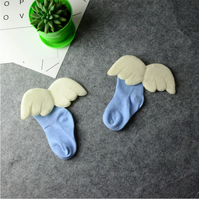 Милые дизайнерские детские носки с крыльями ангела, Носки ярких цветов, забавные весенне-осенние хлопковые детские носки для маленьких мальчиков и девочек 0-5 лет - Цвет: light blue