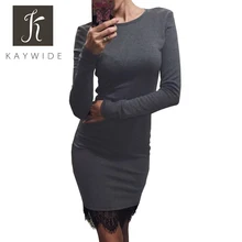 Kaywide Кружева Лоскутная Женщины Платье О Шея Повседневная Bodycon Бальные платья С Кисточкой Плюс Размер Длинным Рукавом Ладис Платье Vestidos