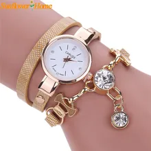 Newly Design Fashion Women’s Ladies Faux Leather Quartz Bracelet Wrist Watches with Big Rhinestone Pendant 160922 Drop Shipping